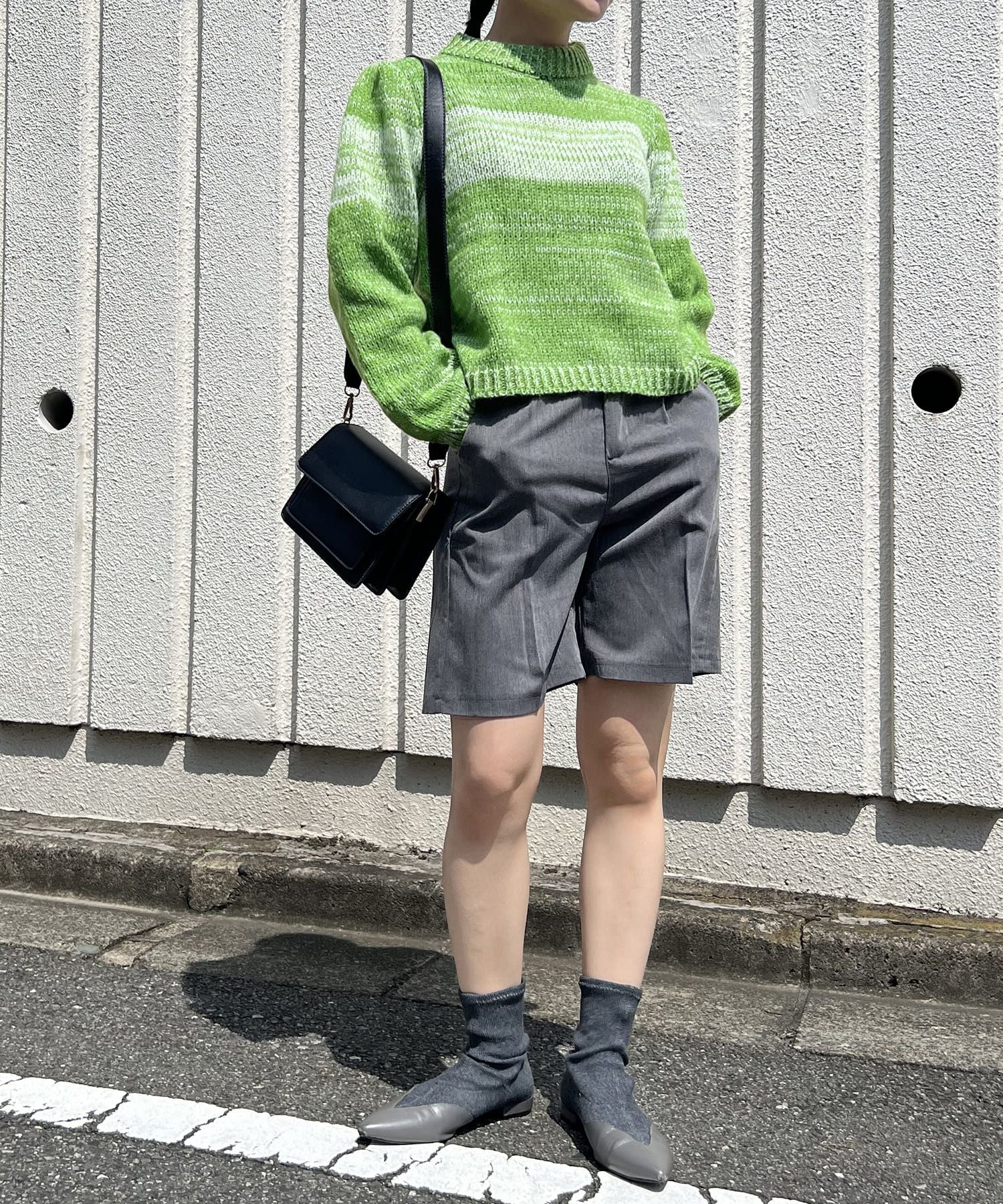 ジュエローブ Jewelobe タックスリーブグラデーションニットプルオーバー,グリーン