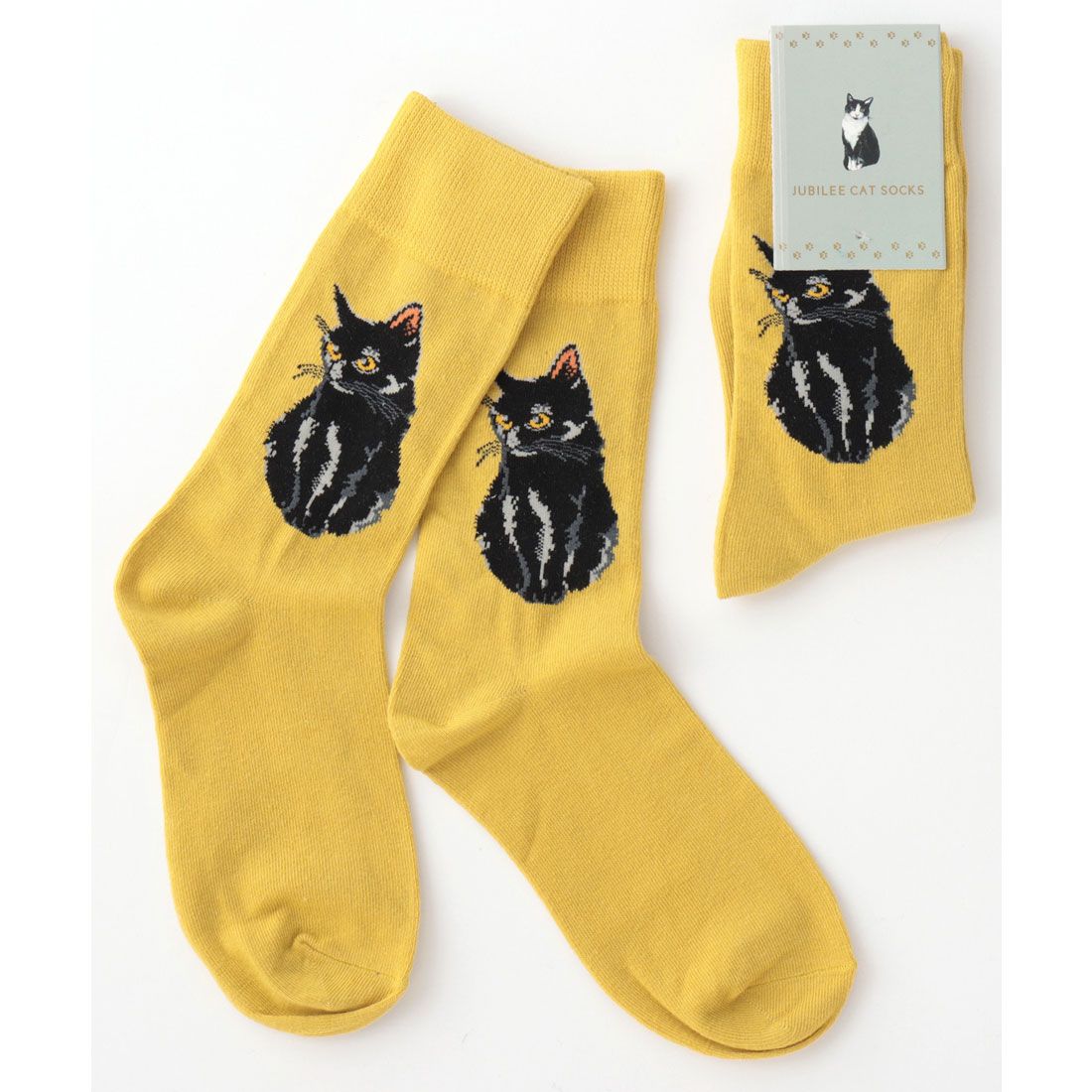 ジュビリー Jubilee キャット 猫デザインソックス,マスタード
