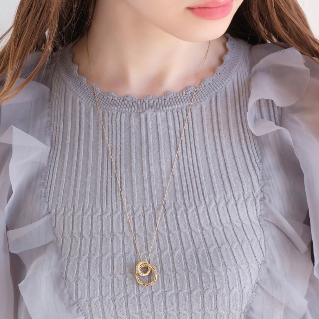 フィービィー Phoebe モードダブルリングペンダントネックレス,ゴールド