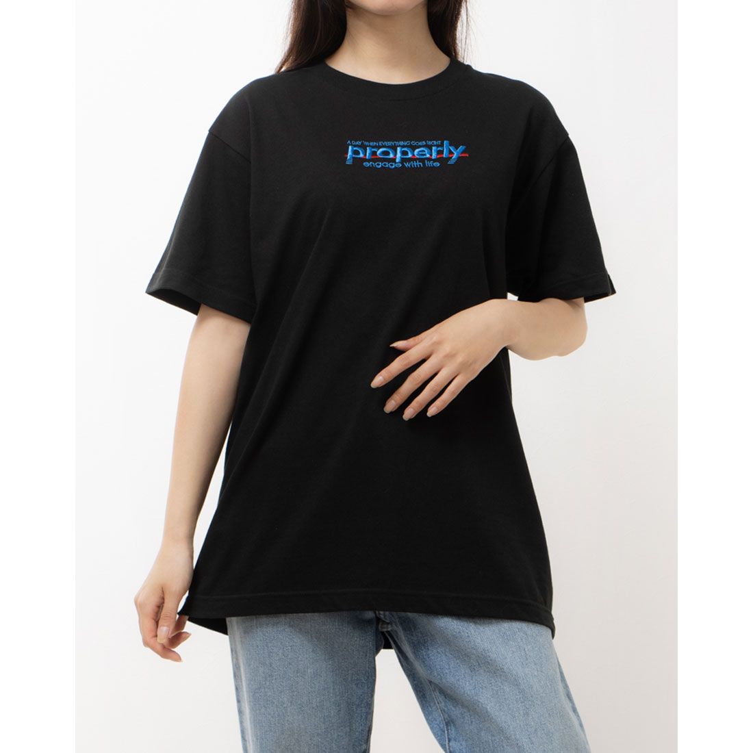 モディッシュガゼ MODISH GAZE properly刺繍Tシャツ,ブラック