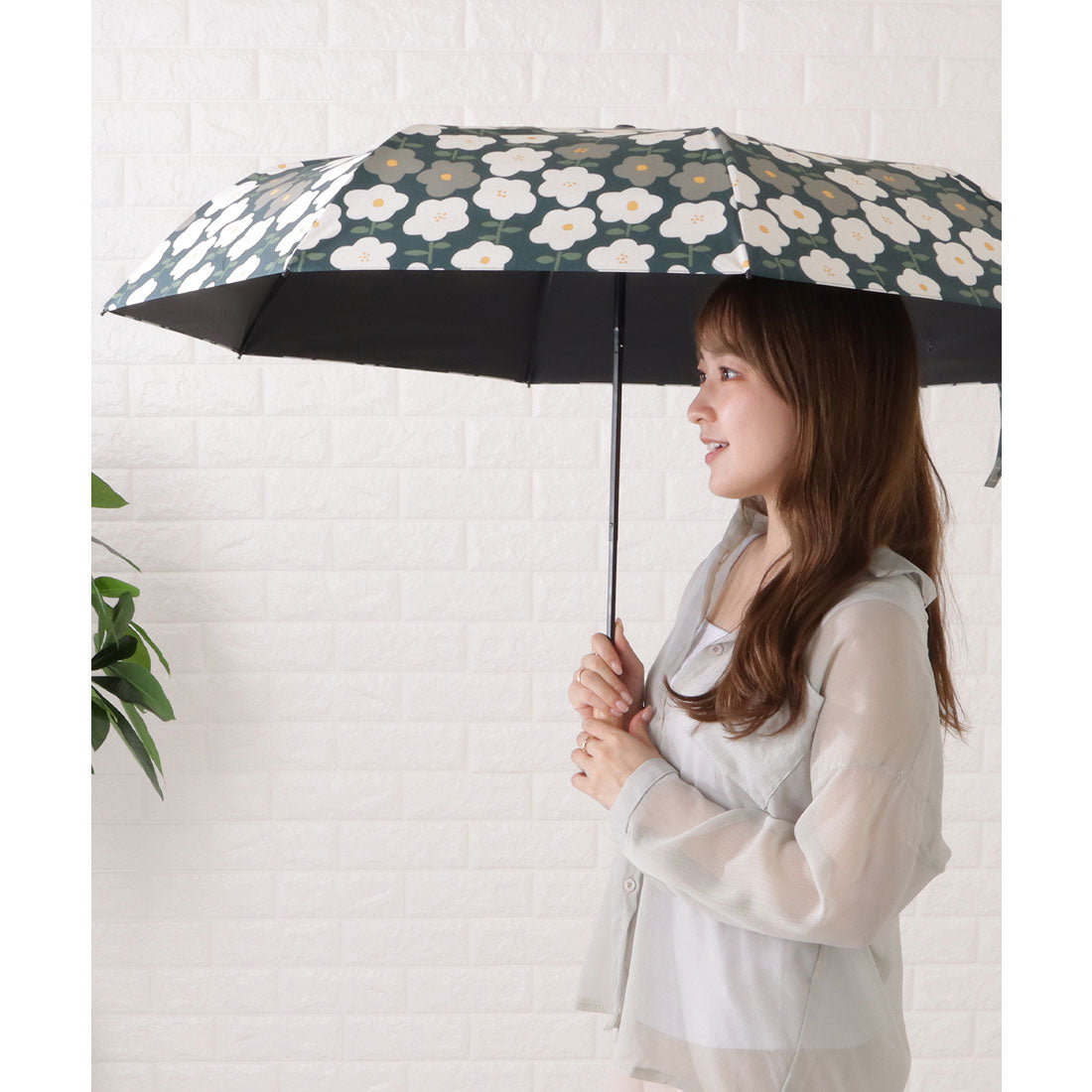 レースレディース Lace Ladies 晴雨兼用ワンタッチフラワー折りたたみ傘 （グリーン） グリーン