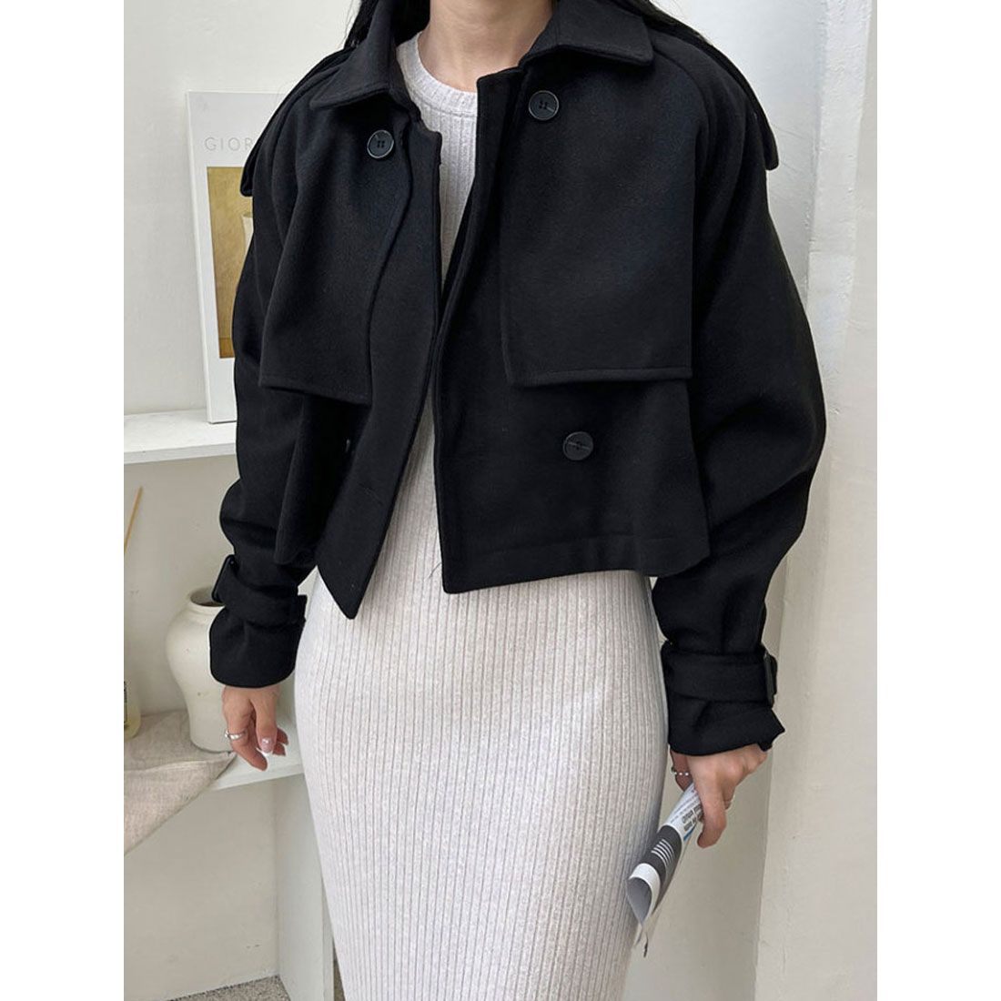 VIVIDLADY Short trench coat jacket for women, autumn/winter, outerwear, Korean fashion, short jacket