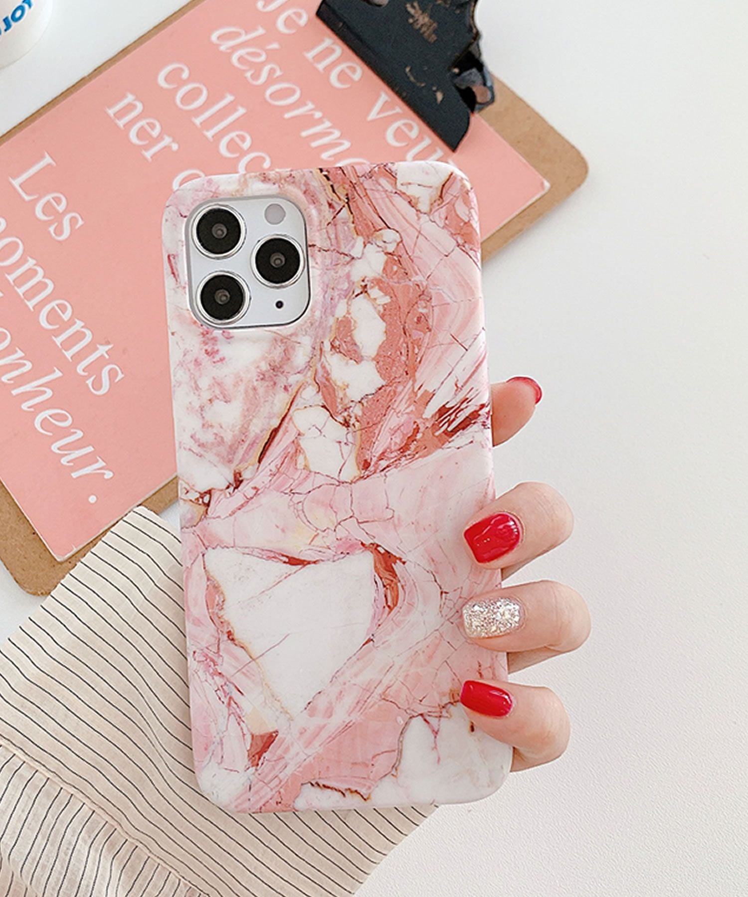プリマゼル Primazel 大理石柄スマホケース,レッド大理石調