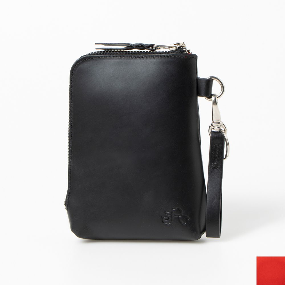 ラフィネ Raffine Raffine オイルレザースマートポーチ,BLACK/RED