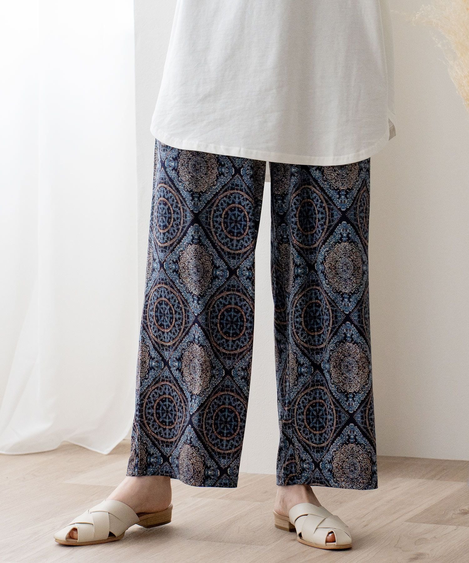 ヴィータフェリーチェ VitaFelice クールロングパンツ,ETHNICNAVY