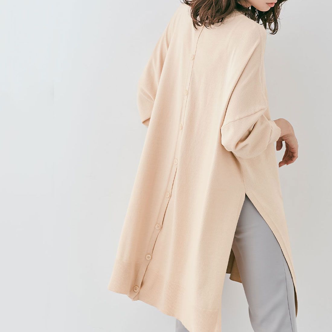 キラキラショップ KiraKiraShop チュニック《バックボタンスリットニットチュニック 全7色》 ［jet0018］,クリームベージュ