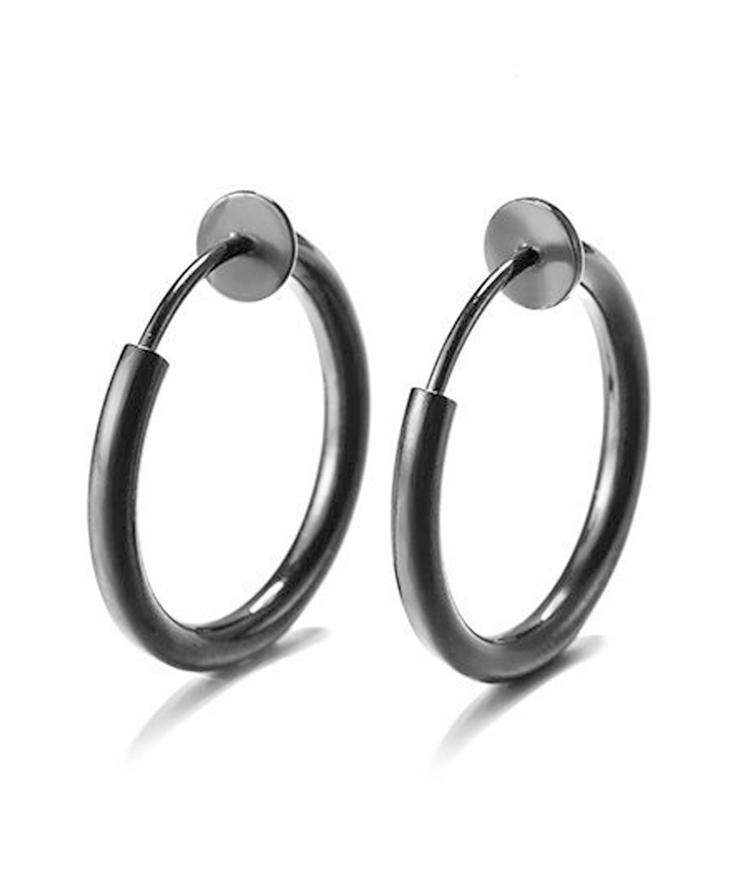 フロージュ florge 【7size展開】金属アレルギー対応 ステンレスシンプルフープイヤリング 12mm,ブラック