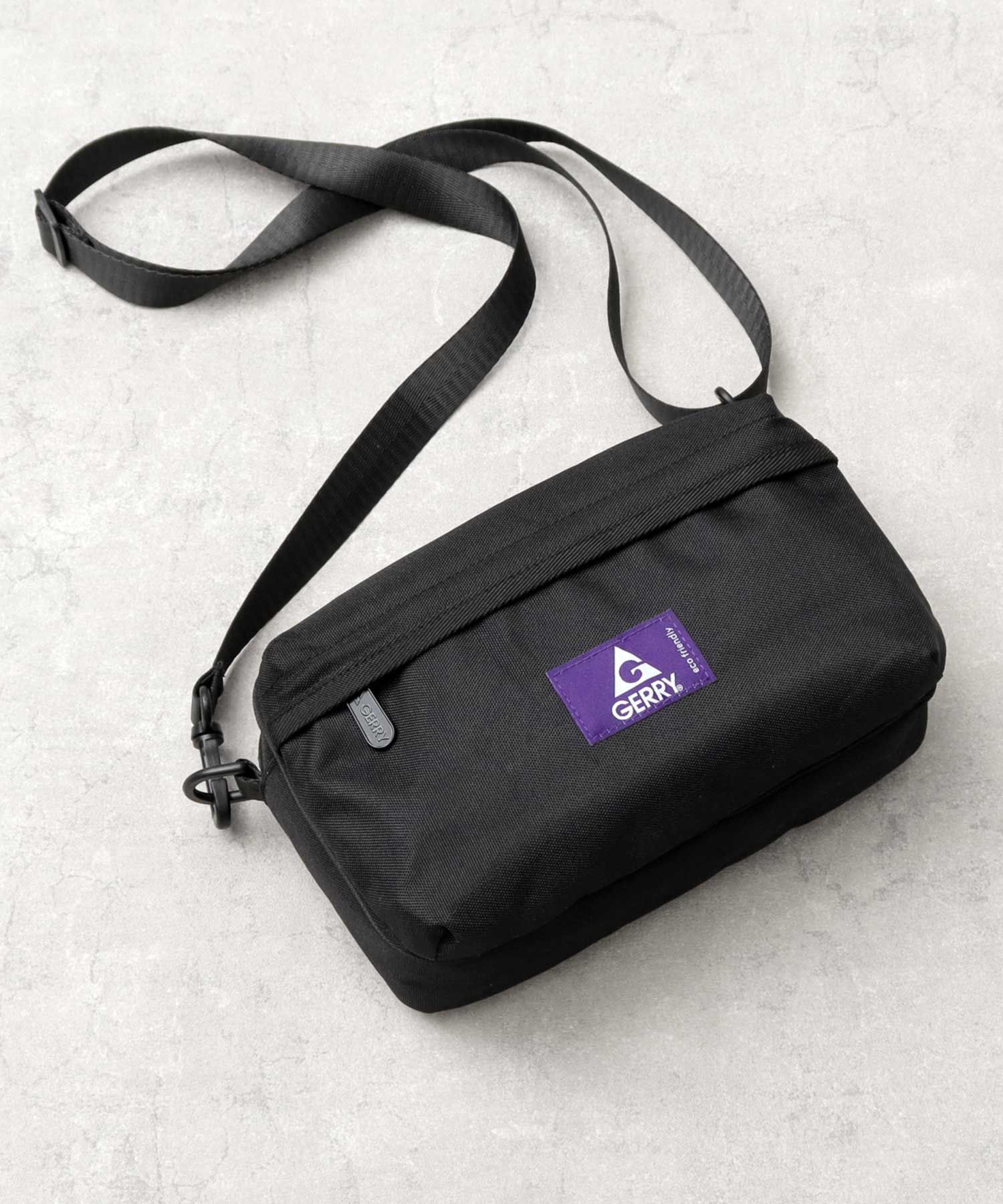 ジェリー GERRY 撥水加工 リサイクルポリエステル REPREVE マルチポケット 横型 ミニショルダーバッグ 旅行,ブラック
