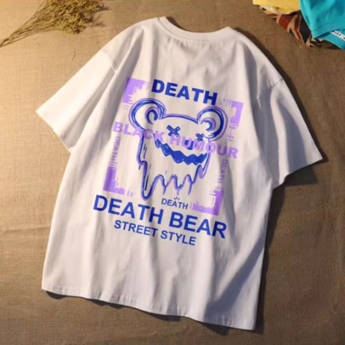 ベルシー Belle Cie Tシャツ 半袖 プリントT ユニーク ファンキー ストリート ロゴ レディース 韓国ファッション ゴシック インパクト かわいい くま 夏 黒 白,ホワイト