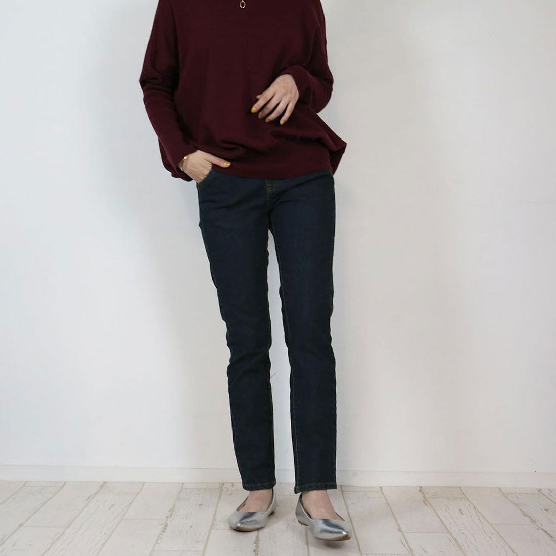 アットワン atONE 総ゴムウエストスキニーデニムパンツ,ワンウォッシュネイビー
