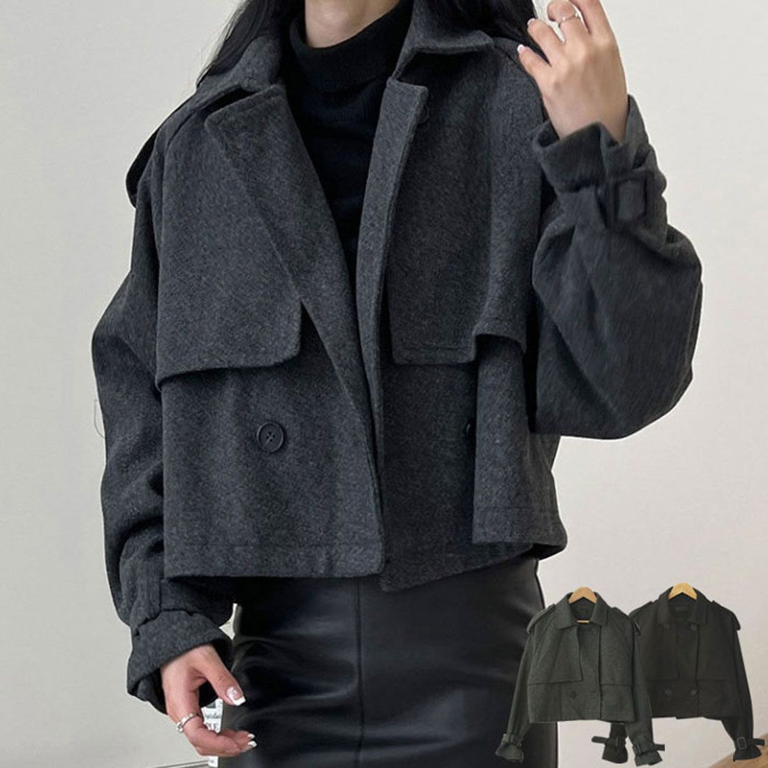 VIVIDLADY Short trench coat jacket for women, autumn/winter, outerwear, Korean fashion, short jacket