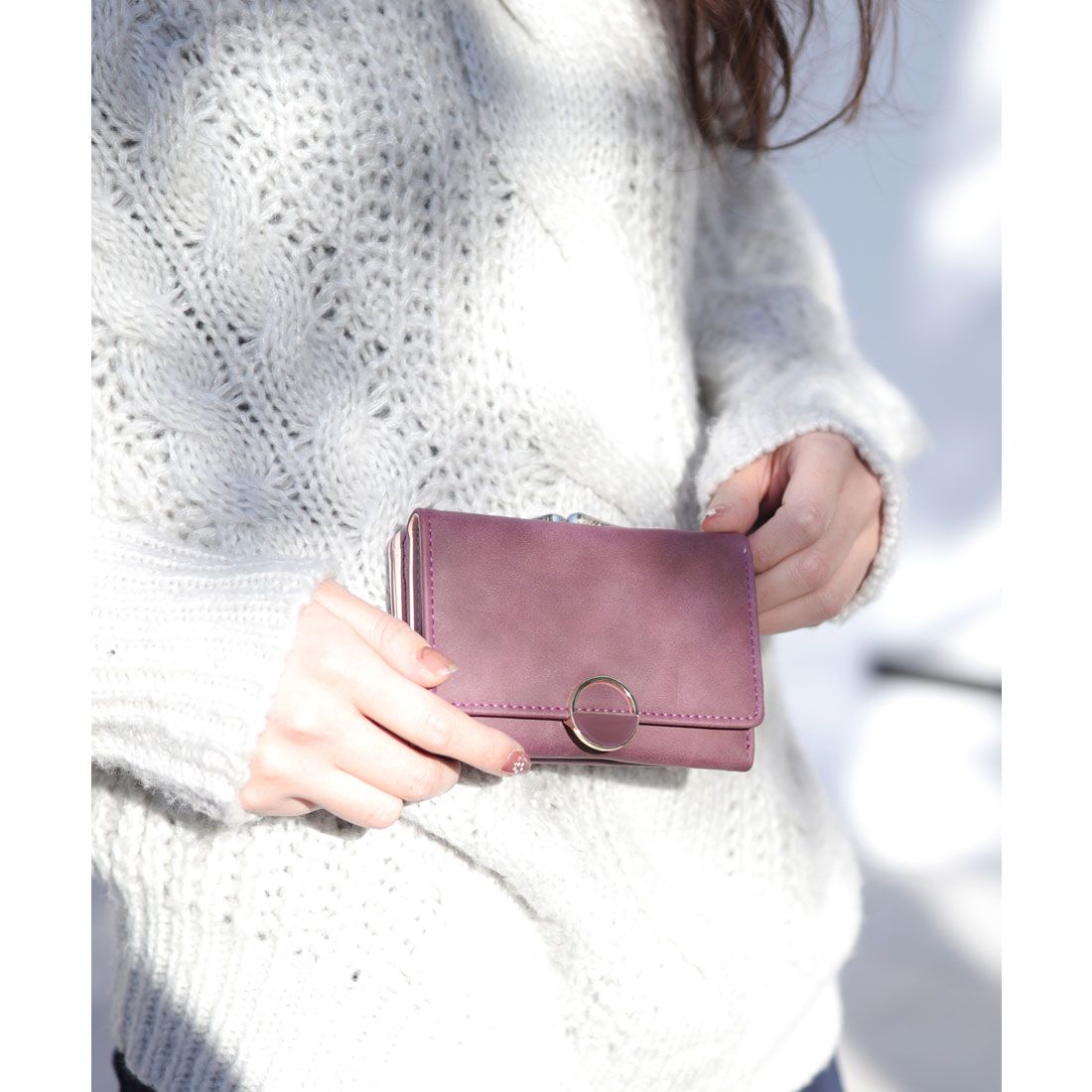 フロージュ florge 【大容量】ハーフラウンドモチーフのスクエアがま口財布,パープル