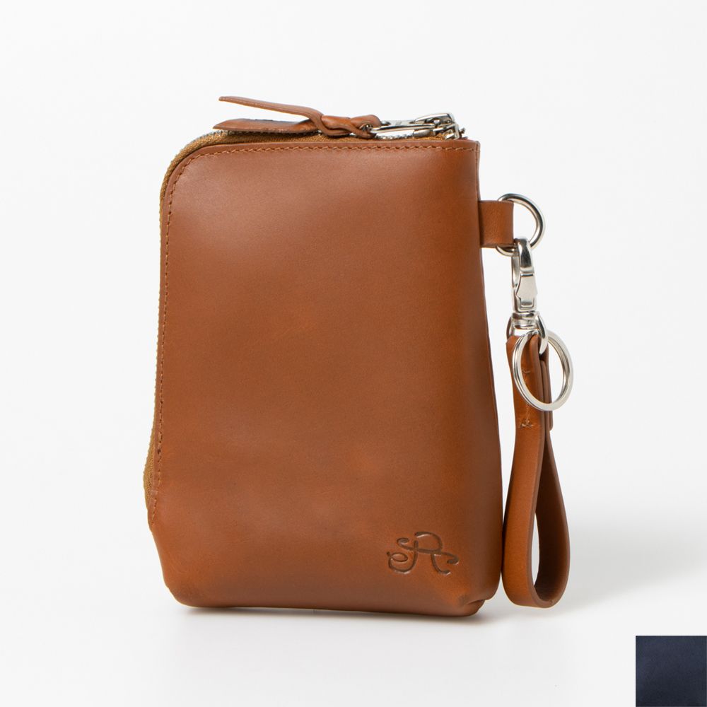 ラフィネ Raffine Raffine オイルレザースマートポーチ,BROWN/NAVY