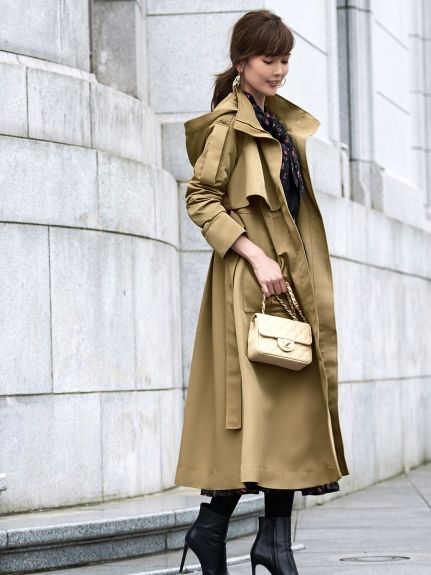 2way hooded long trench coat