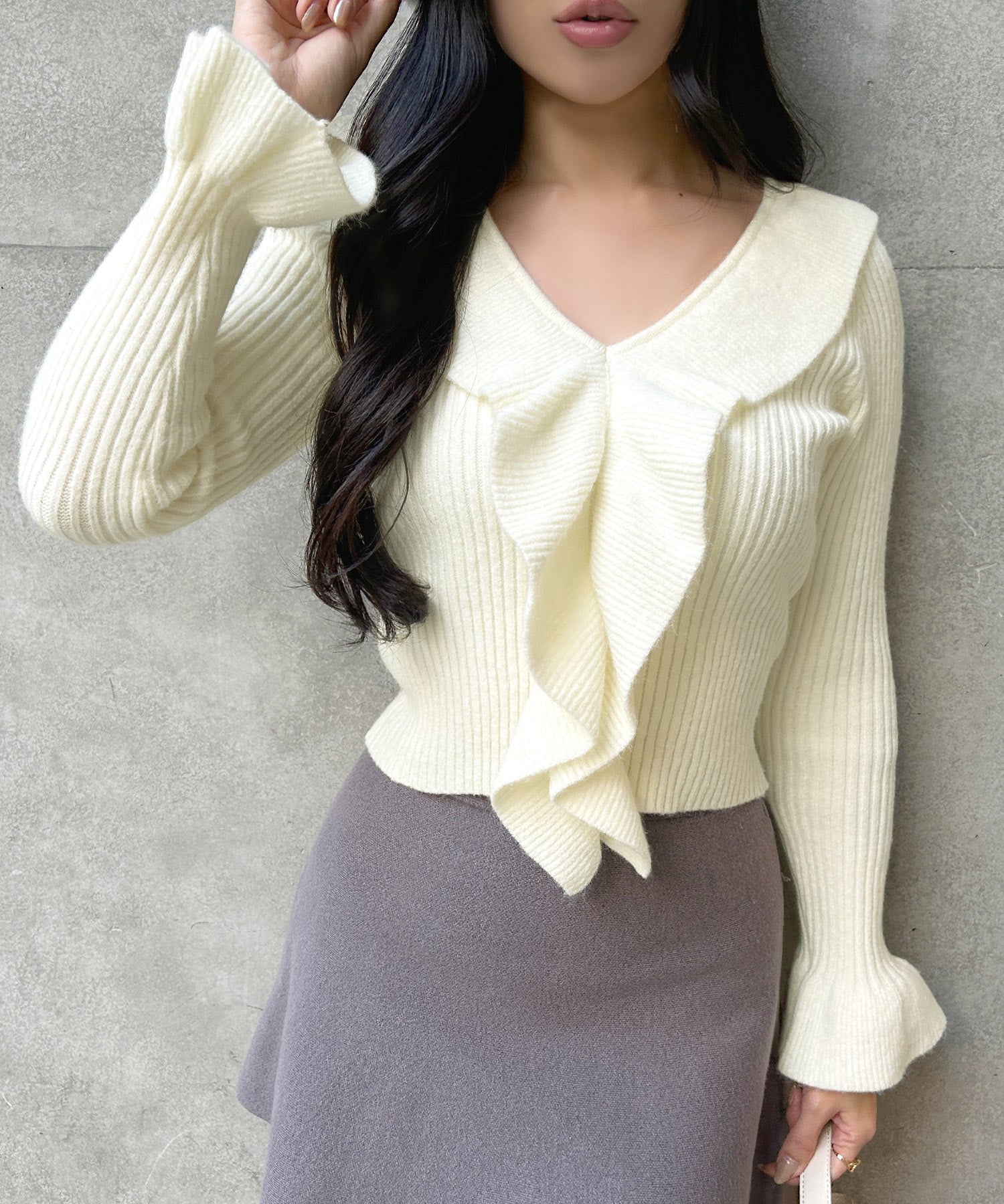 ジュリアブティック JULIA BOUTIQUE フリルデザインニットトップス/23551 （White） ホワイト