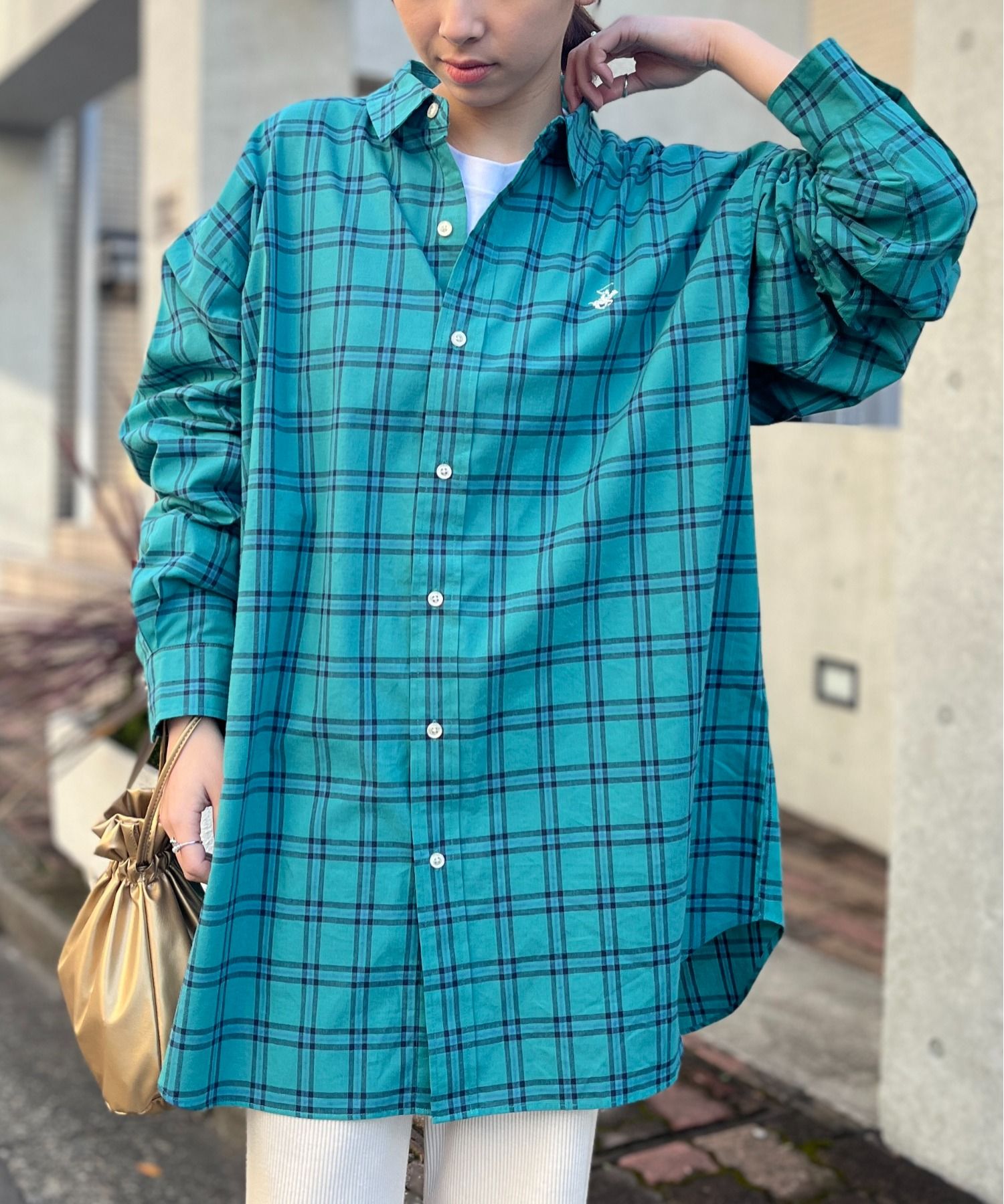 ビバリーヒルズポロクラブ BEVERLY HILLS POLO CLUB 【BEVERLY HILLS POLO CLUB】ワンポイントロゴBIGシルエット長袖シャツ 4187ー0140