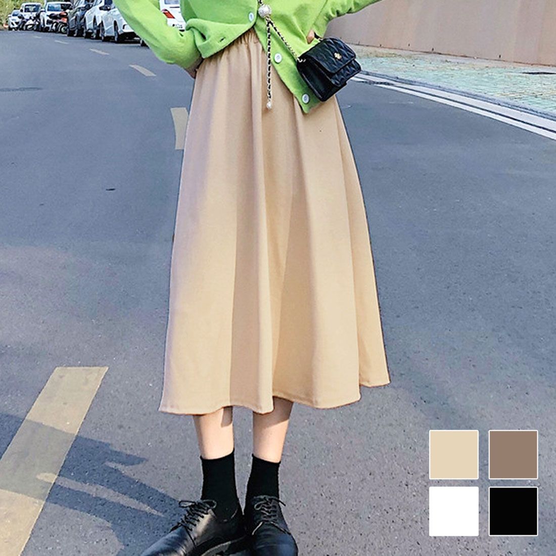 アミュレット Amulet シンプルAラインスカート レディース ボトムス 春 夏服 韓国ファッション 10代 20代 30代 オフィスカジュアル ロングスカート ミモレ丈スカート 大きい