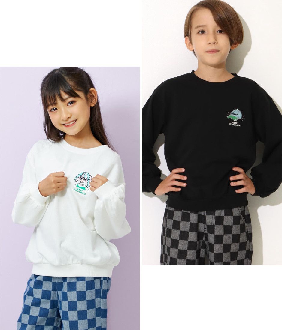 ANAP KIDS ワンポイント刺繍ミニ裏毛トレーナー