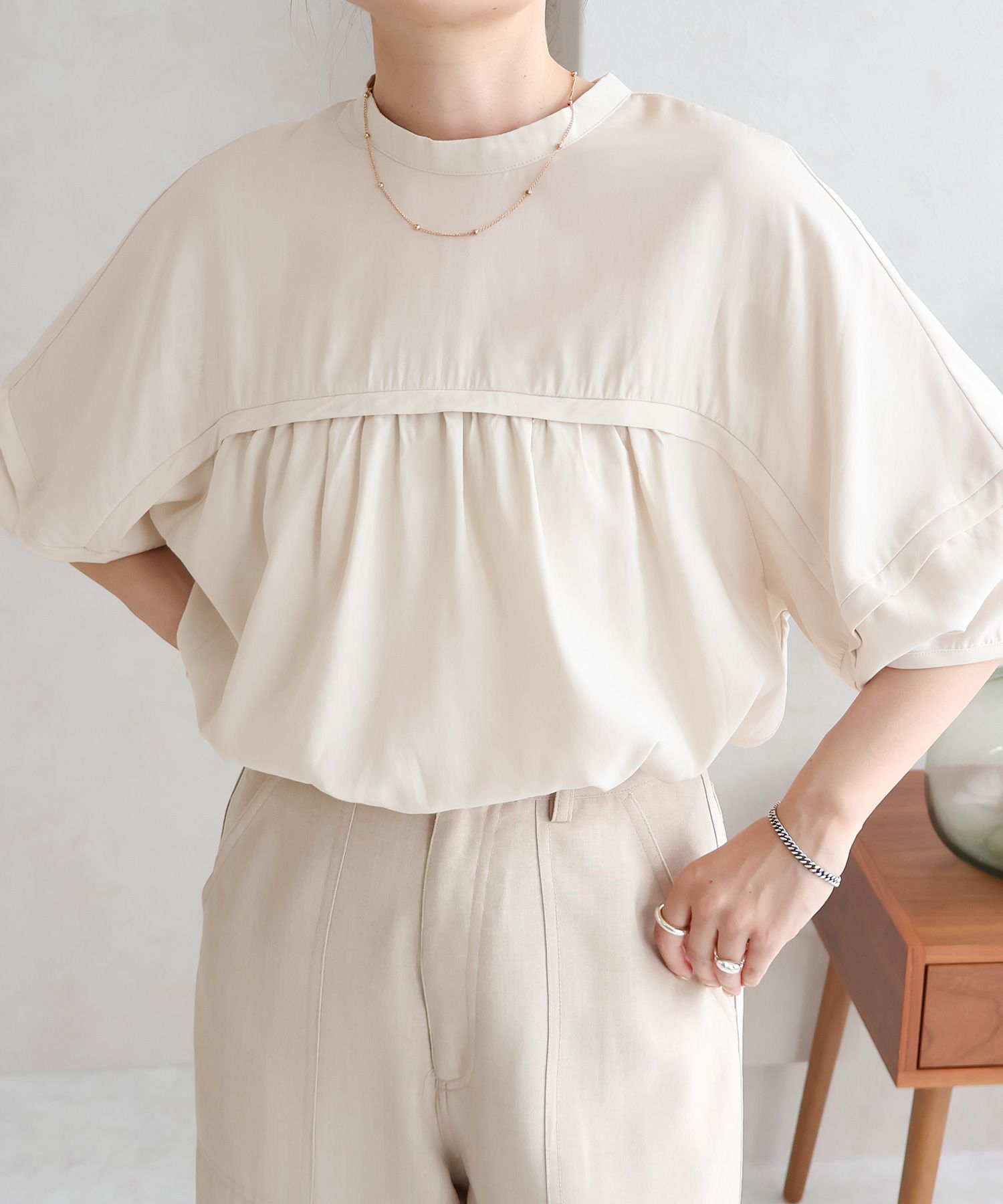 ソーシャルガール SocialGIRL ヨーク切替ギャザー半袖ブラウス