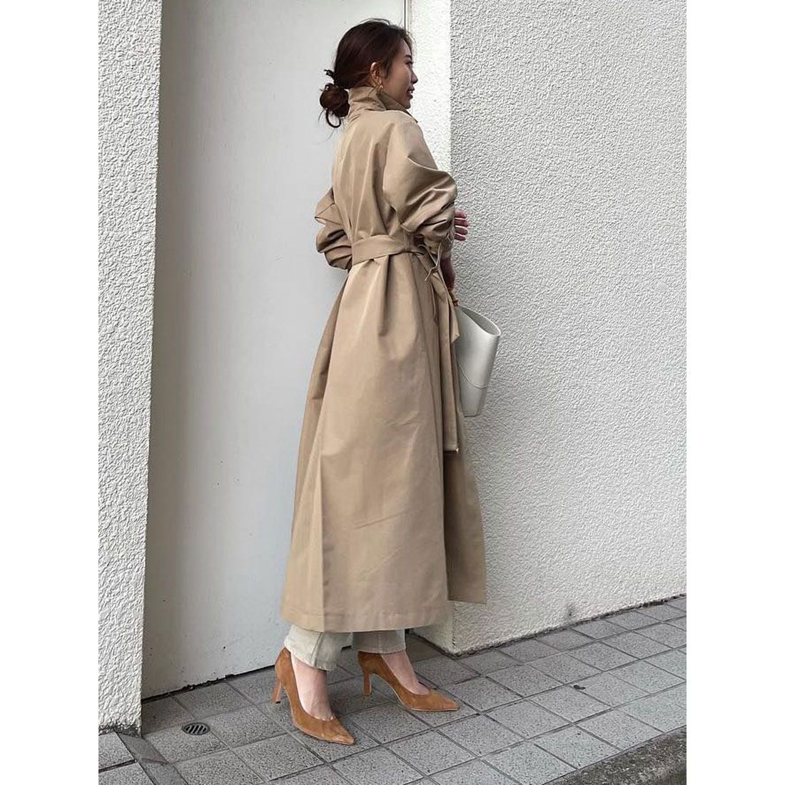 anuans stand collar trench coat