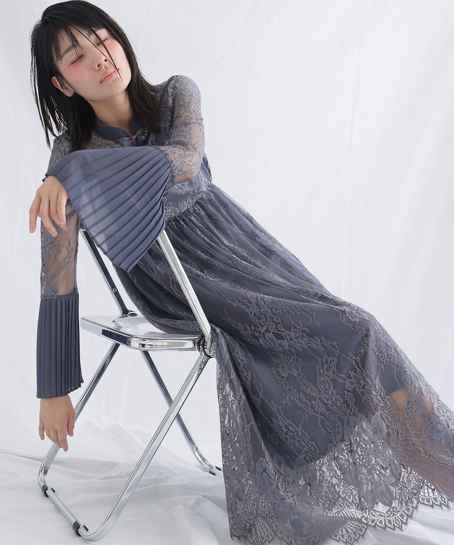 プールヴー PourVous 袖あり&ミモレ丈パーティードレスチャイナ風お呼ばれ結婚式フォーマル ワンピース 20代 30代 40代