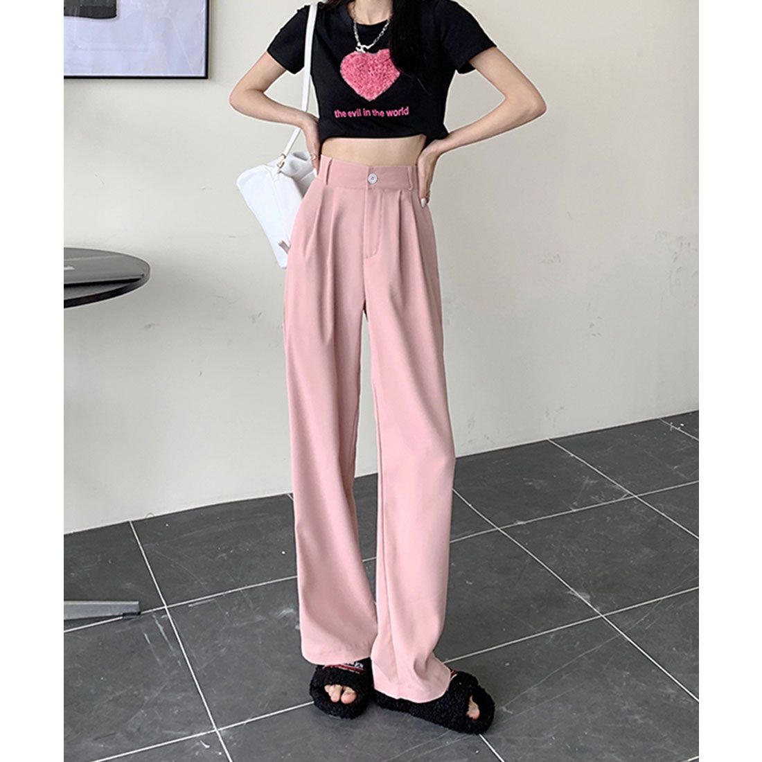 エスイーユー SEU セミワイドパンツ 脚長 楽ちん 後ろゴム 通勤通学 オフィスカジュアル ゆったり 体型カバー 韓国ファッション SEU