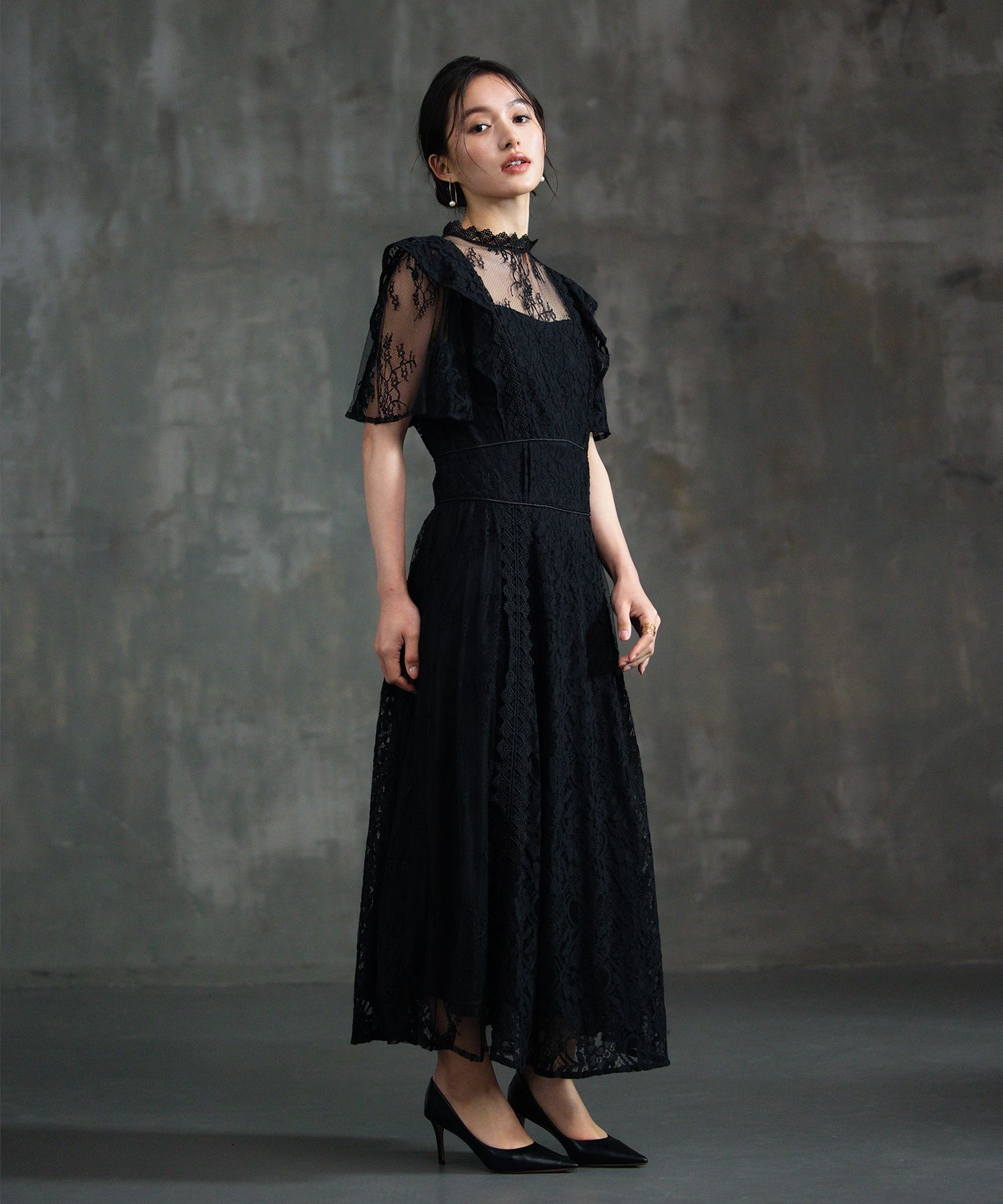 ドレスプラス DRESS+ レースワンピース ロングフレアワンピース 総レース