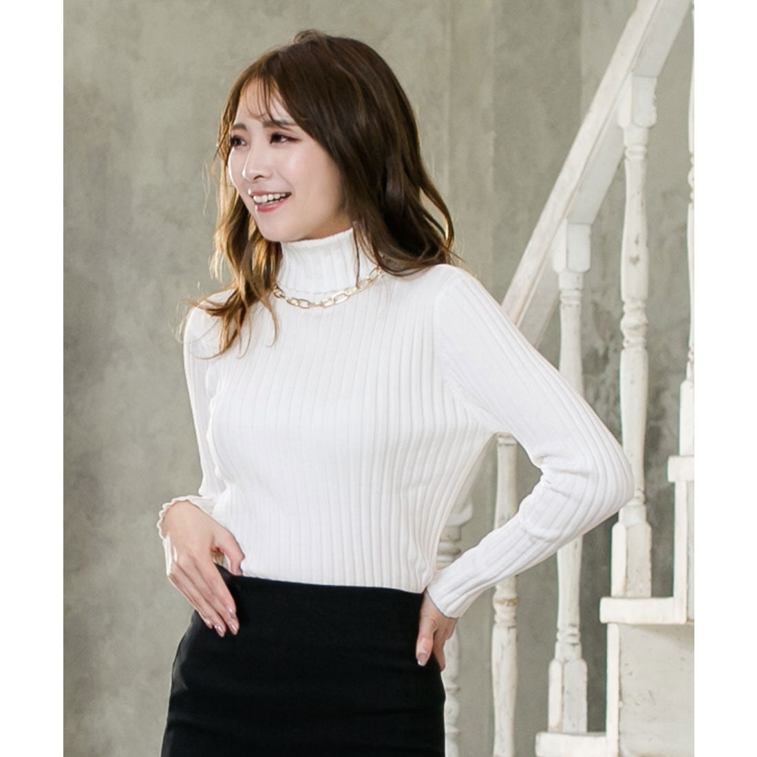 ジュリアブティック JULIA BOUTIQUE タートルネック・ベーシックリブニットトップス/20510 （White） ホワイト