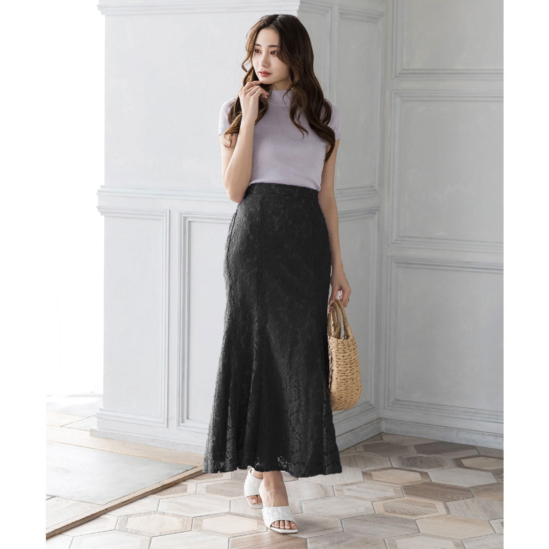 ジュリアブティック JULIA BOUTIQUE 総レースロングマーメイドスカート/22064 （Black） ブラック