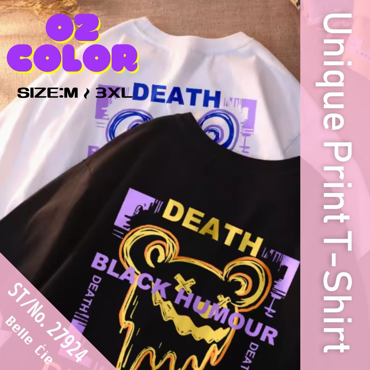 ベルシー Belle Cie Tシャツ 半袖 プリントT ユニーク ファンキー ストリート ロゴ レディース 韓国ファッション ゴシック インパクト かわいい くま 夏 黒 白