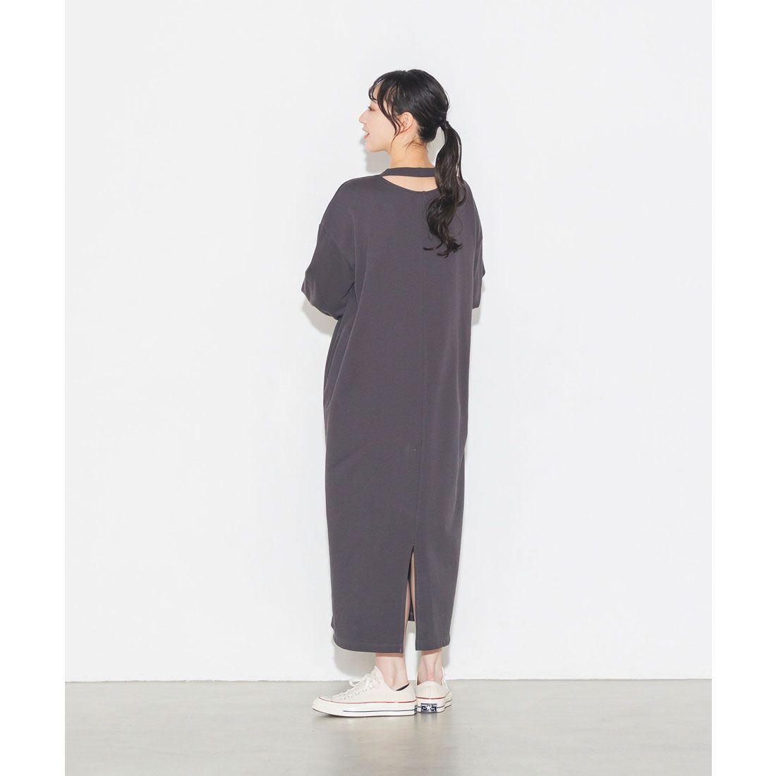 ハンチ hunch 無地 ミニ裏毛 ネックスリット 2WAY ワンピース  | レディース ワンピース ロング ロングワンピース スウェット 長袖