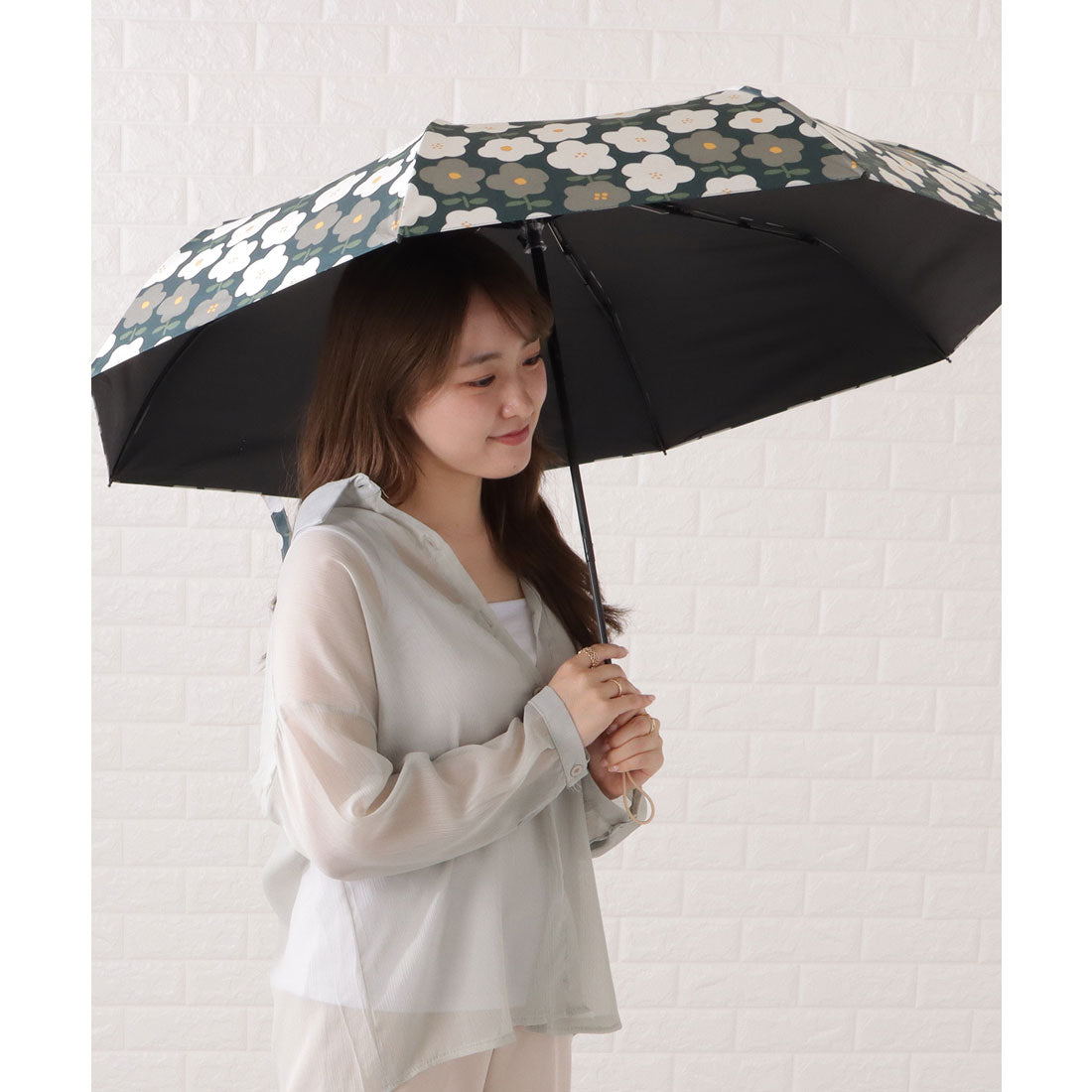レースレディース Lace Ladies 晴雨兼用ワンタッチフラワー折りたたみ傘 （グリーン） グリーン