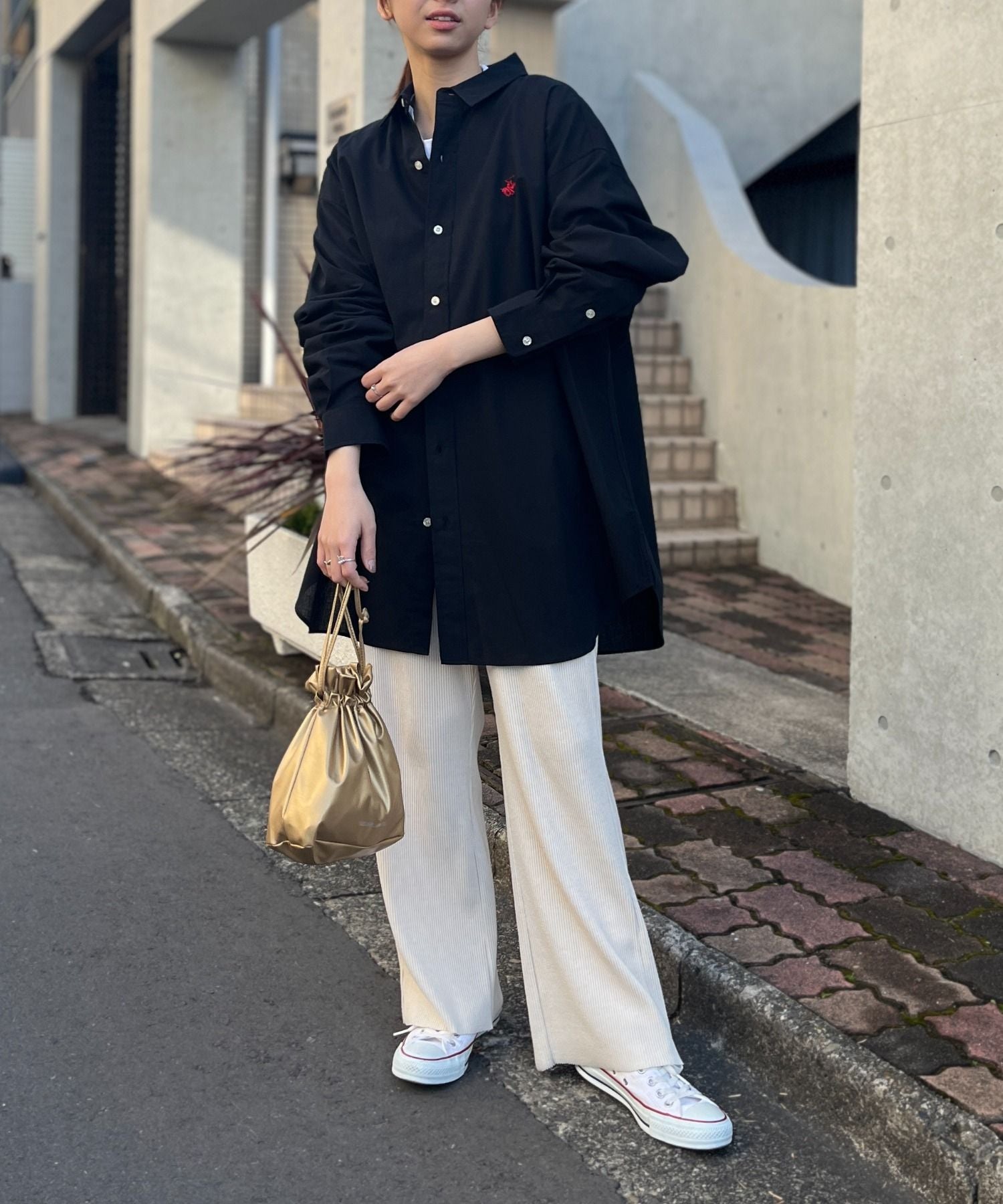 ビバリーヒルズポロクラブ BEVERLY HILLS POLO CLUB 【BEVERLY HILLS POLO CLUB】ワンポイントロゴBIGシルエット長袖シャツ 4187ー0140