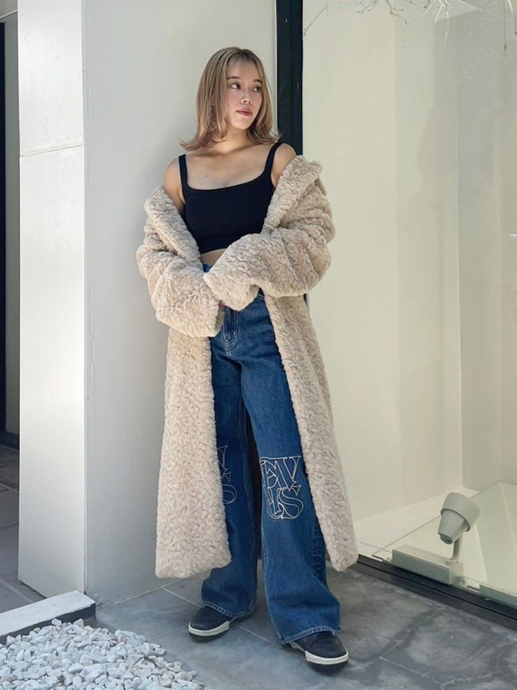 EVRIS ロングフェイクファーコート（アイボリー） アイボリー