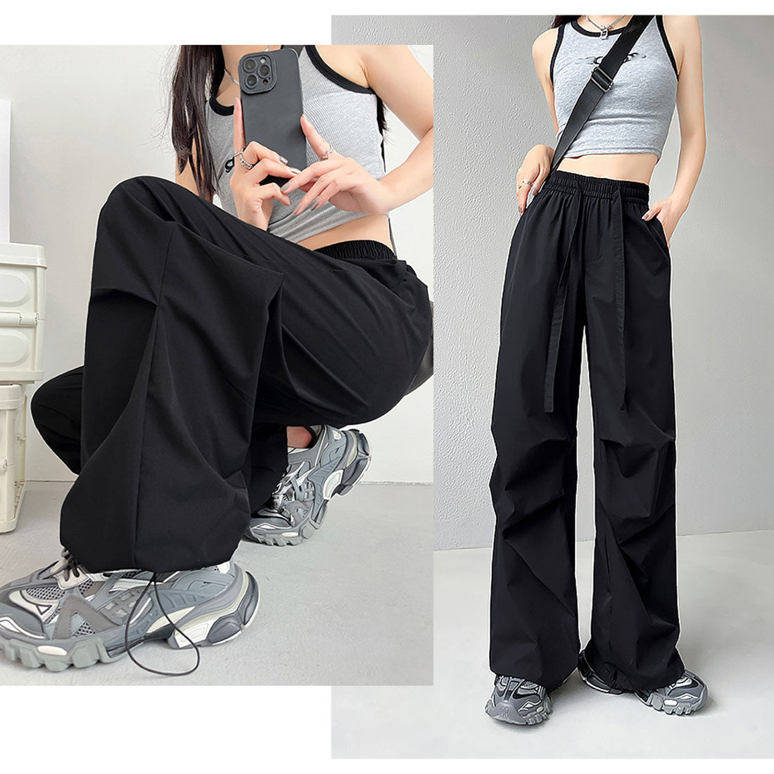 カーゴパンツ ストレートパンツ 定番韓国 ホットピンク