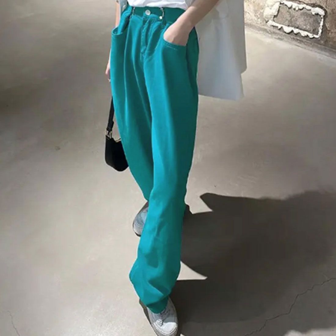 ハイウエスト デニム ワイドパンツ 韓国