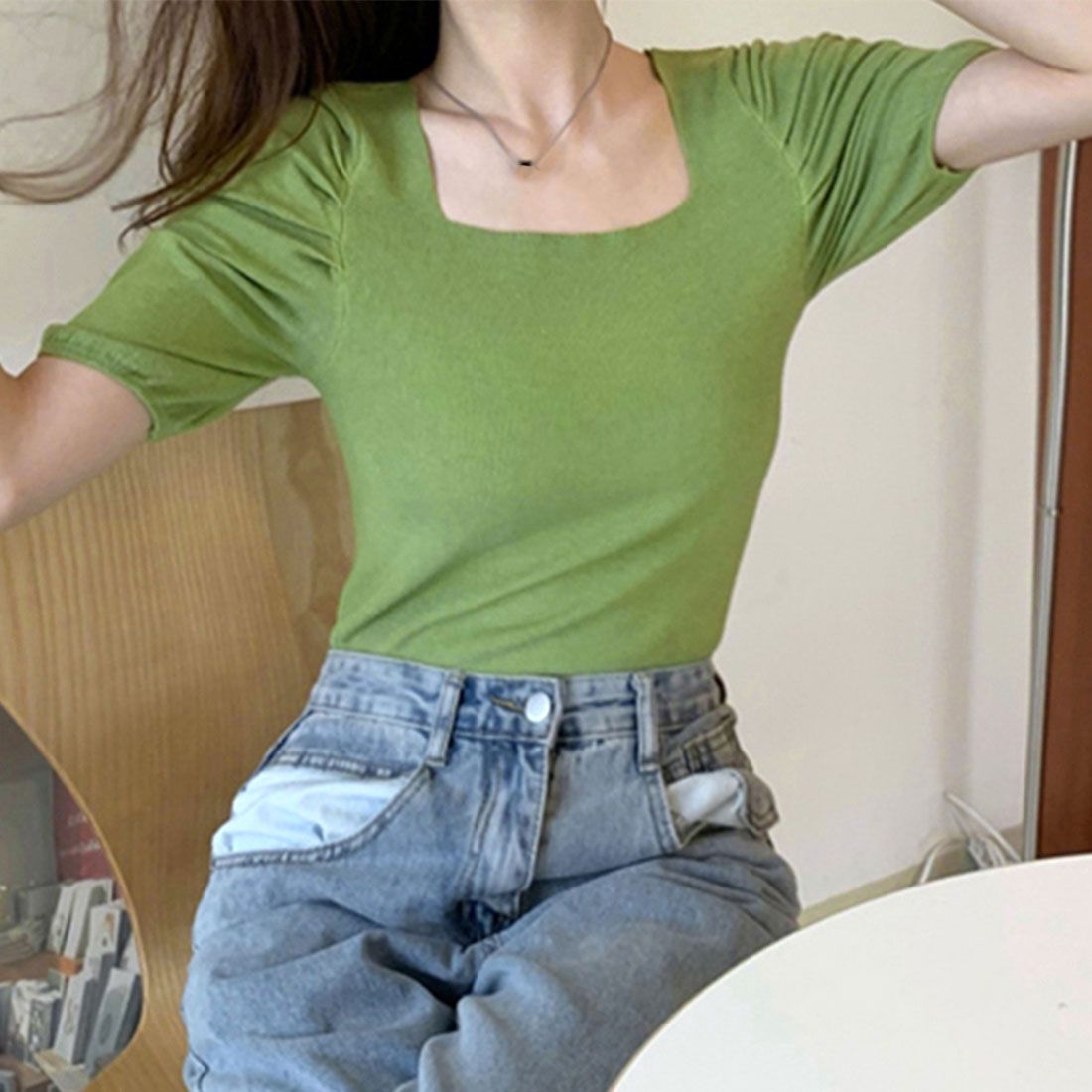パフスリーブ ニットトップス