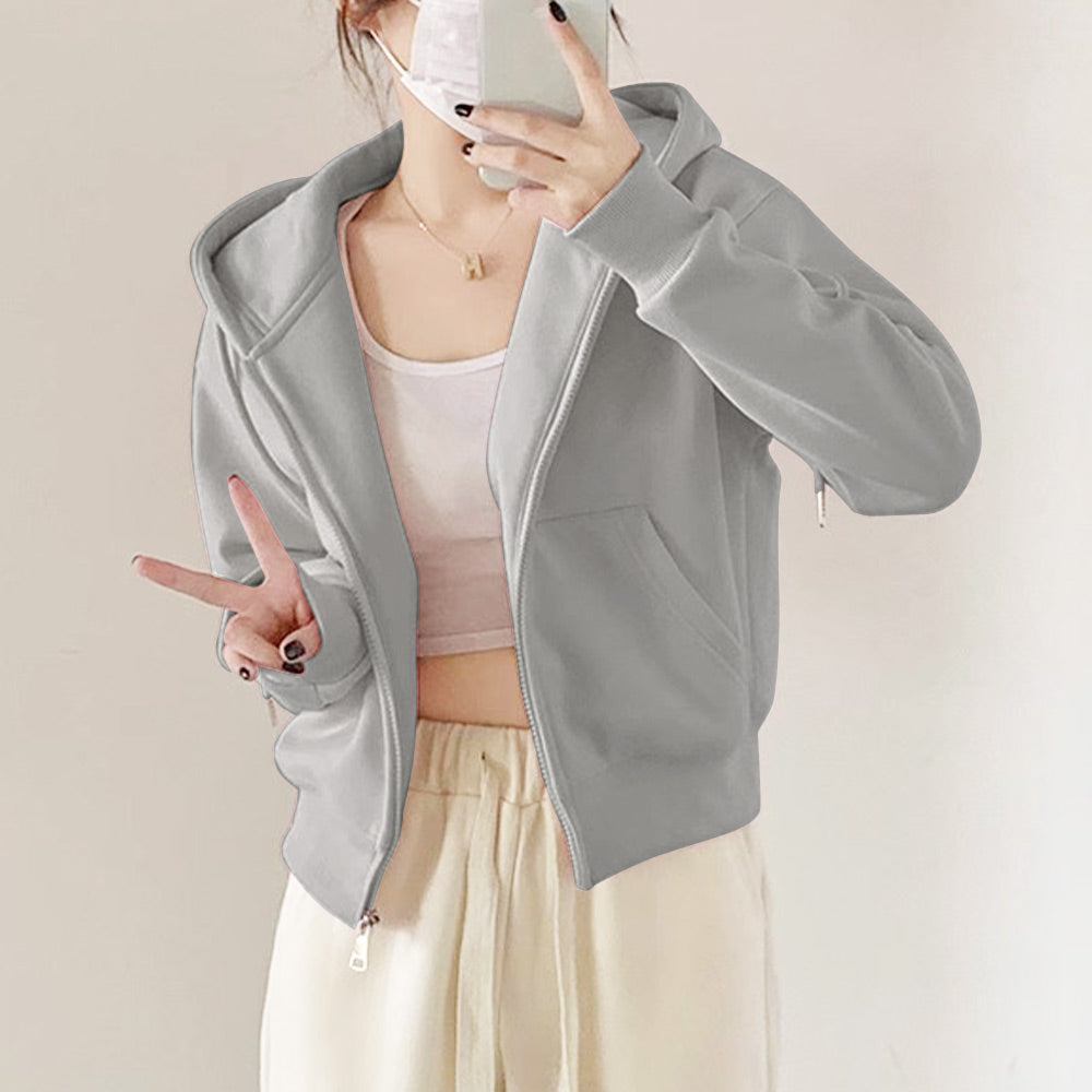 デューリリー Dewlily クロップドパーカー レディース 10代 20代 30代 韓国ファッション カジュアル 春 秋 冬 無地 シンプル 可愛い おしゃれ 羽織り フード （ホワイト） ホワイト