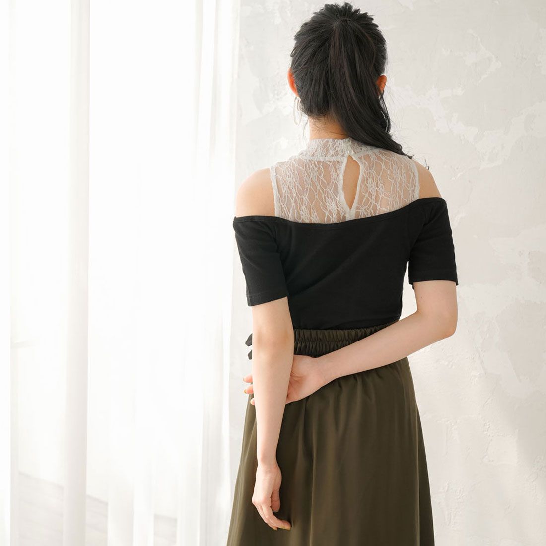 ユメテンボウ 夢展望 レースレイヤードテレコリブトップス