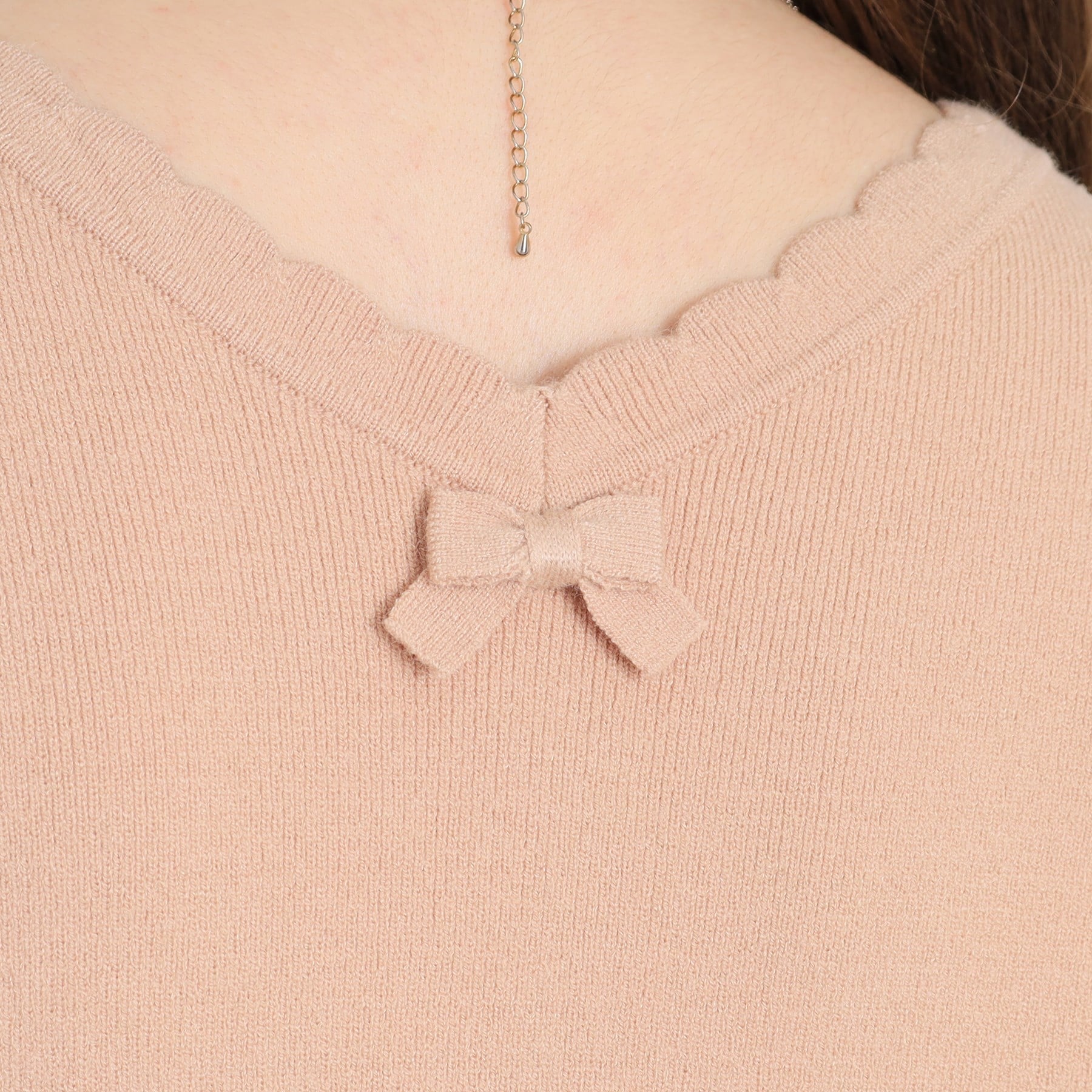 クチュール ブローチ Couture Brooch 前後2WAYスカラリボン衿ニット （ベビーピンク(071)） ベビーピンク(071)