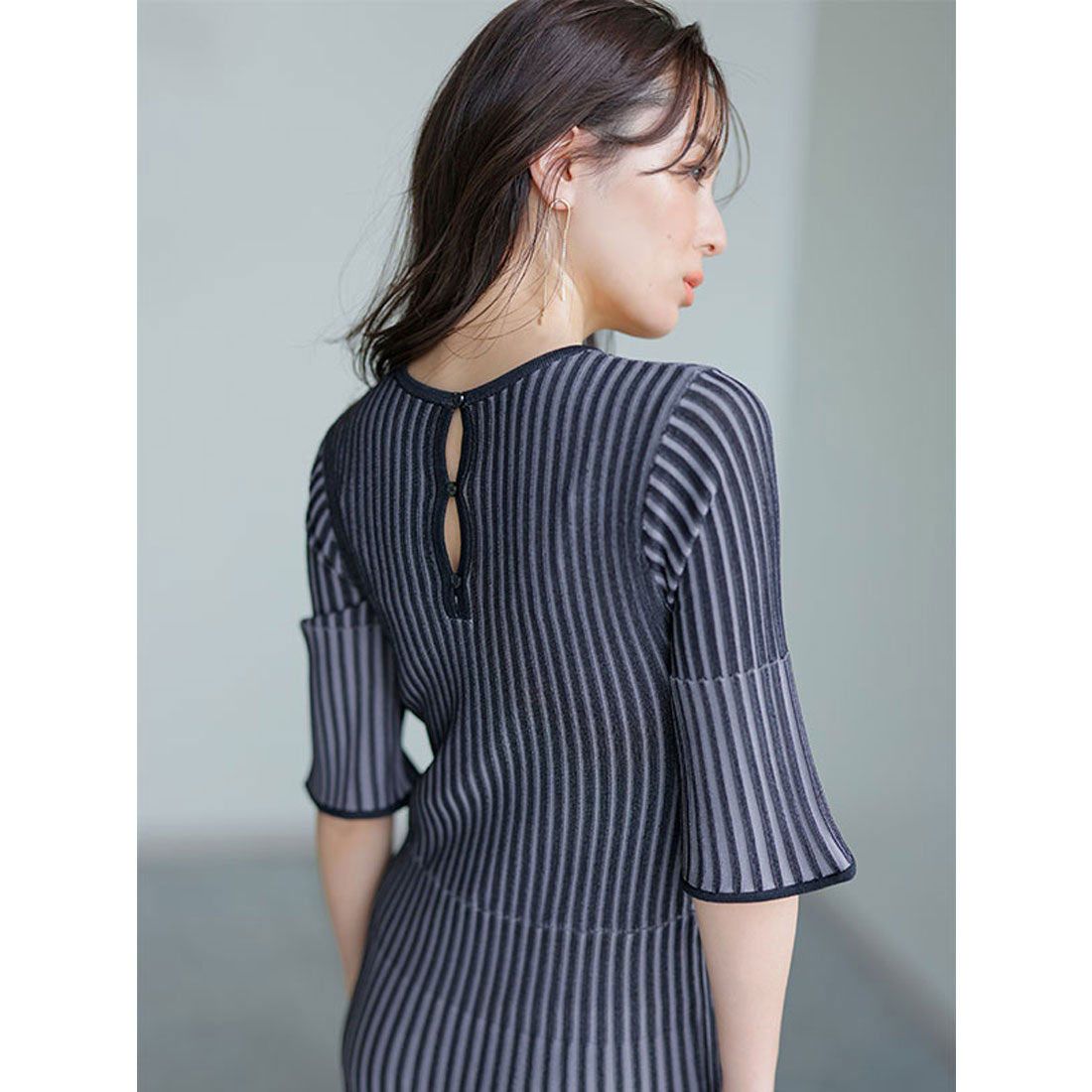 Anuans Bicolor Rib Knit Flare Dress