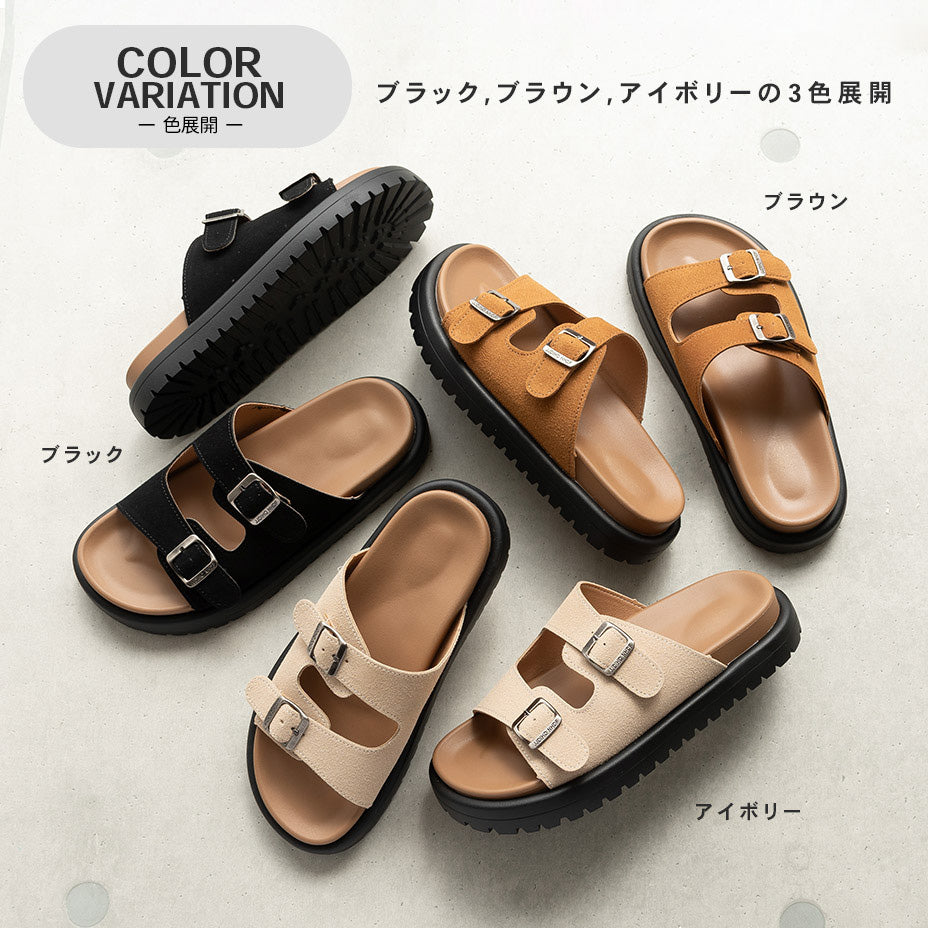 シュベック SVEC ダブルベルトフラットサンダル （ブラック） ブラック