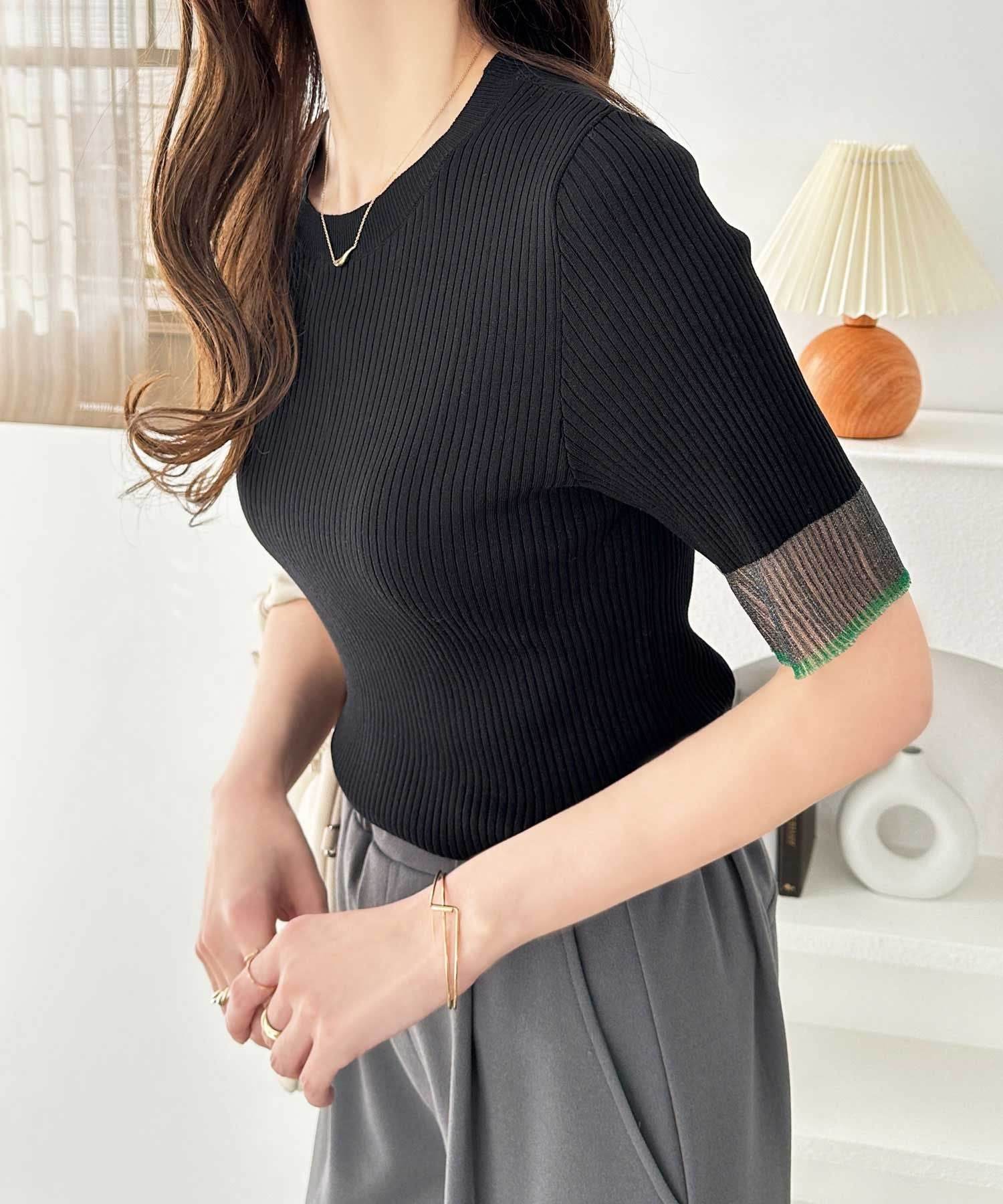 ジーラ GeeRA 袖口シアーリブニット【返品不可商品】