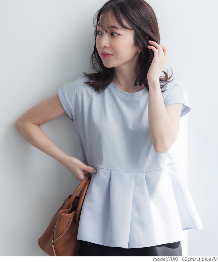 コカ coca 異素材切り替えフレンチスリーブフレアトップス （White） White