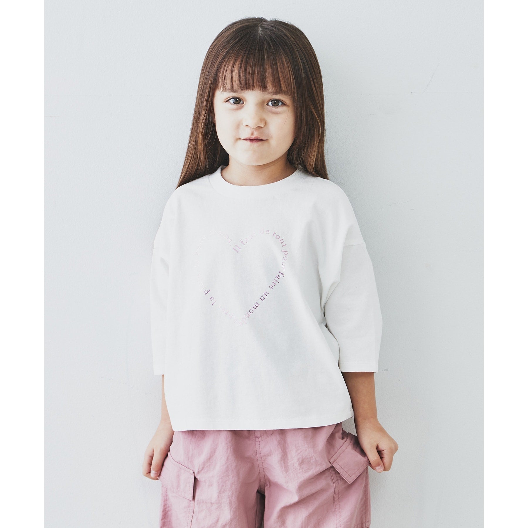 ザ ショップ ティーケー (キッズ) THE SHOP TK(Kids) 【110-150】オーガニックコットン天竺箔プリント七分袖 （オリーブグリーン(026)） オリーブグリーン(026)