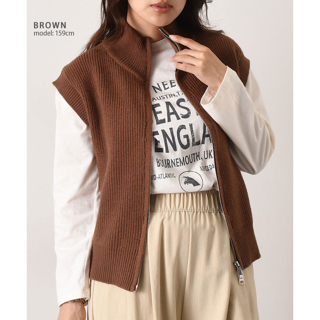 リアルスタイル REAL STYLE ニット ベスト レディース 羽織り 秋 冬 ハイネック ゆったり 洗える ウォッシャブル 体型カバー 首カバー 冷え 寒さ対策 防寒 （ベージュ） ベージュ