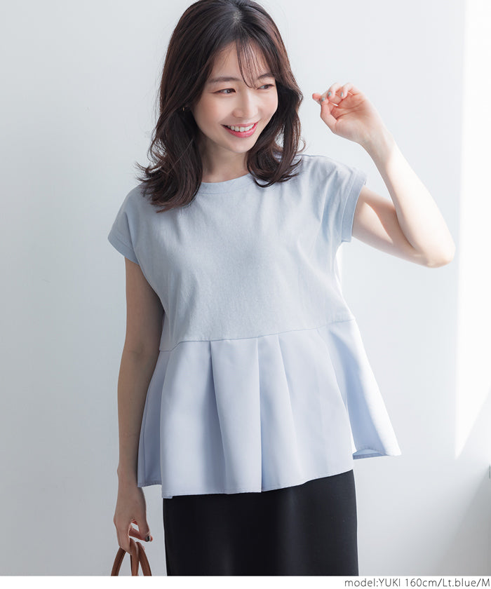 コカ coca 異素材切り替えフレンチスリーブフレアトップス （White） White