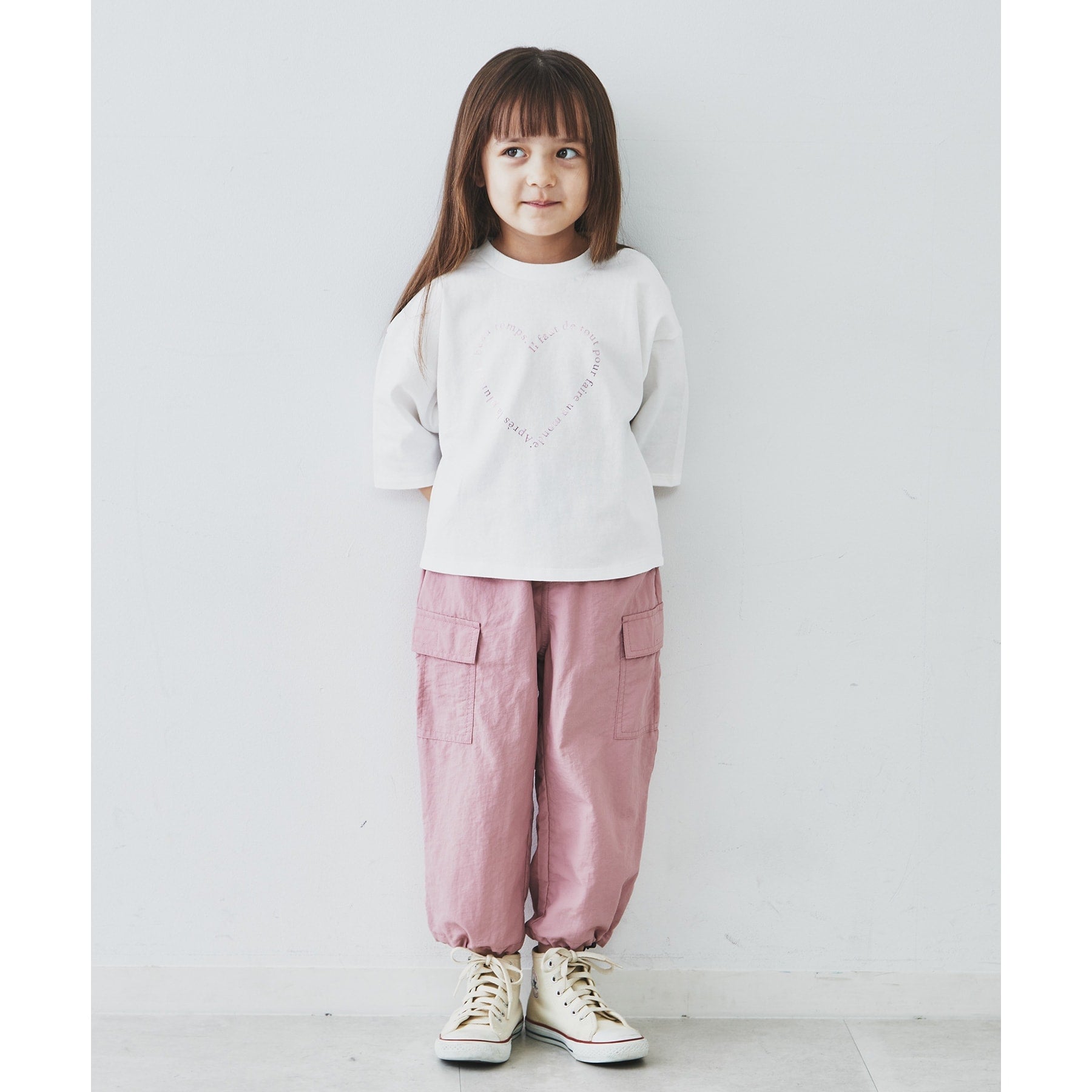 ザ ショップ ティーケー (キッズ) THE SHOP TK(Kids) 【110-150】オーガニックコットン天竺箔プリント七分袖 （オリーブグリーン(026)） オリーブグリーン(026)