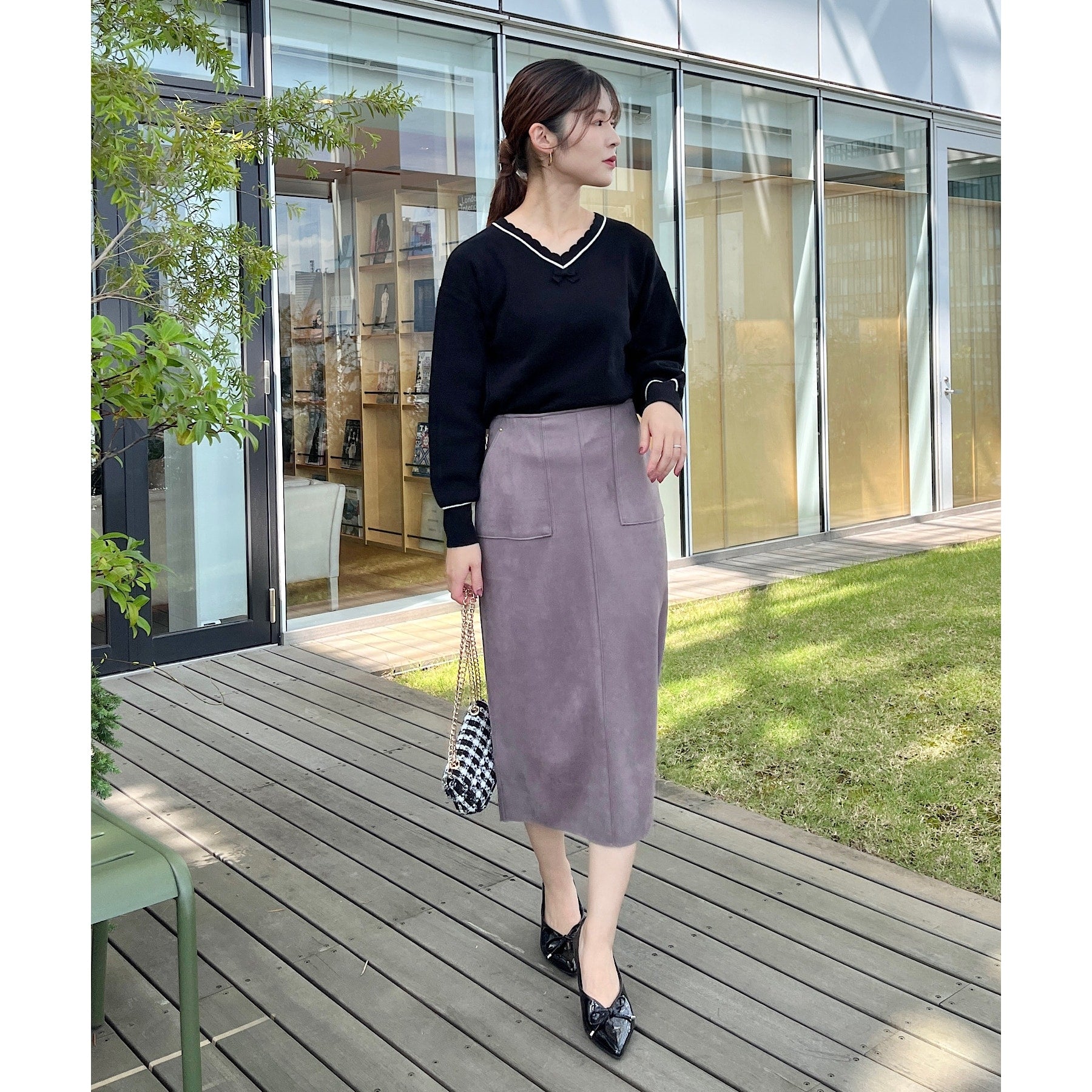 クチュール ブローチ Couture Brooch 前後2WAYスカラリボン衿ニット （ベビーピンク(071)） ベビーピンク(071)