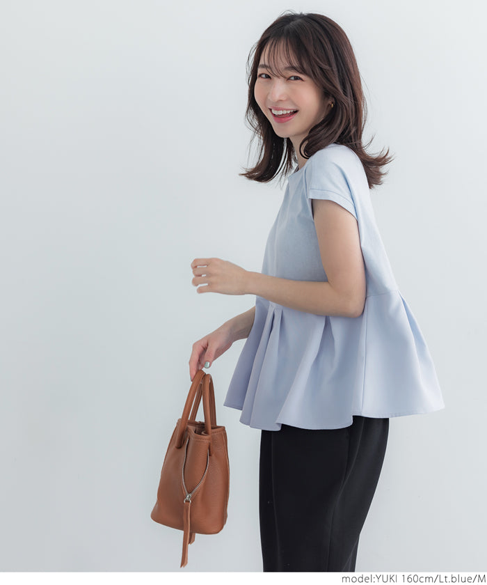 コカ coca 異素材切り替えフレンチスリーブフレアトップス （White） White
